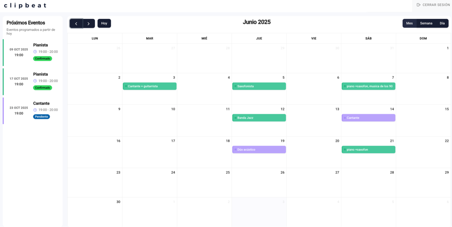 Elige en el calendario el día que necesitas a un artista